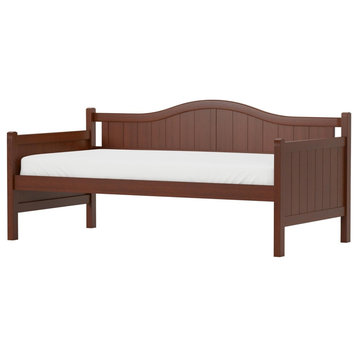Classic Twin Daybed, Wooden Frame With Curved Headboard and Square Arms, Cherry