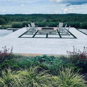 Pool terrace and distant wooded view