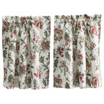 Ellis Curtain - Madison Floral Tailored Tiers, Brick, 56x36 - Make a colorful, stylish statement in any room with this rich and beautiful floral. Made with 50-percent polyester/50-percent cotton duck fabric that creates a smooth draping effect, soft texture and easy maintenance. Tailored Tier curtains are used to cover the lower portion of your windows or used alone on shorter length windows. Each curtain panel is constructed with a 1.5-inch header and 1.5-inch rod pocket.  Sold in pairs (2 panels) width measures 56-inches (both 28-inch panels together), while length measures 36-inches from top stitch down. For wider windows add multiply panels together. Easy care machine washable.