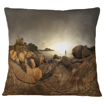 Brown Rocky Forest Panorama Landscape Printed Throw Pillow, 18"x18"