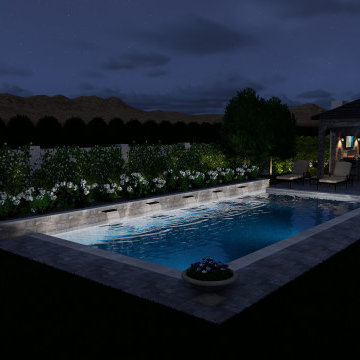 Modern Mediterranean Pool, Courtyard, Cabana, Fireplace - Toll Brothers