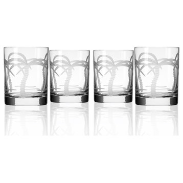 Palm Tree Double Old Fashioned Glasses 13oz, Set of 4