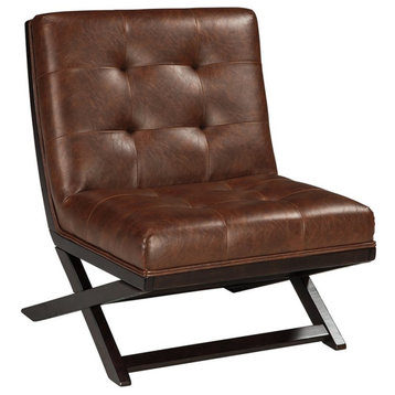 Bowery Hill Faux Leather Tufted Accent Chair in Brown