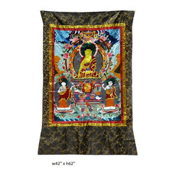 Tibetan Hand Embroidery Sitting Buddha Thangka Wall Art - Artwork