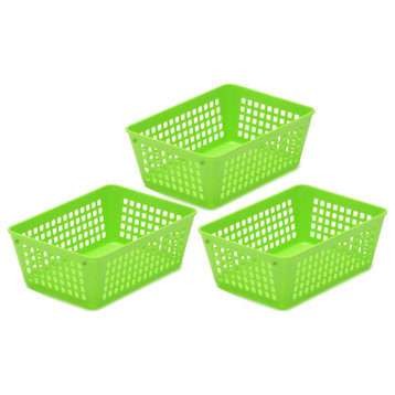 Plastic Storage Baskets for Office, Set of 3, Green