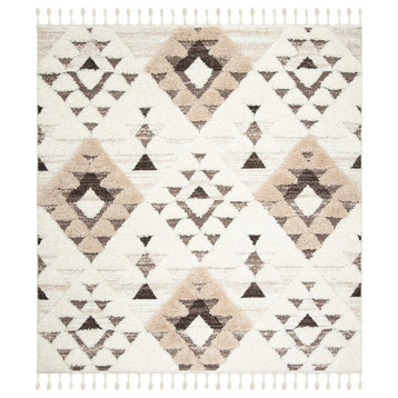 Safavieh Moroccan Tassel Shag Collection MTS688 Rug, Ivory/Brown, 6'7" X 6'7" Square