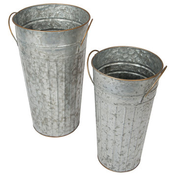 Galvanized Metal Vase, 2-Piece Set, 10"x13.75", Industrial Silver