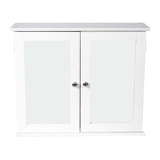 Wall Mounted Storage Cabinet, MDF With Mirrored Double Doors and Inner Shelf