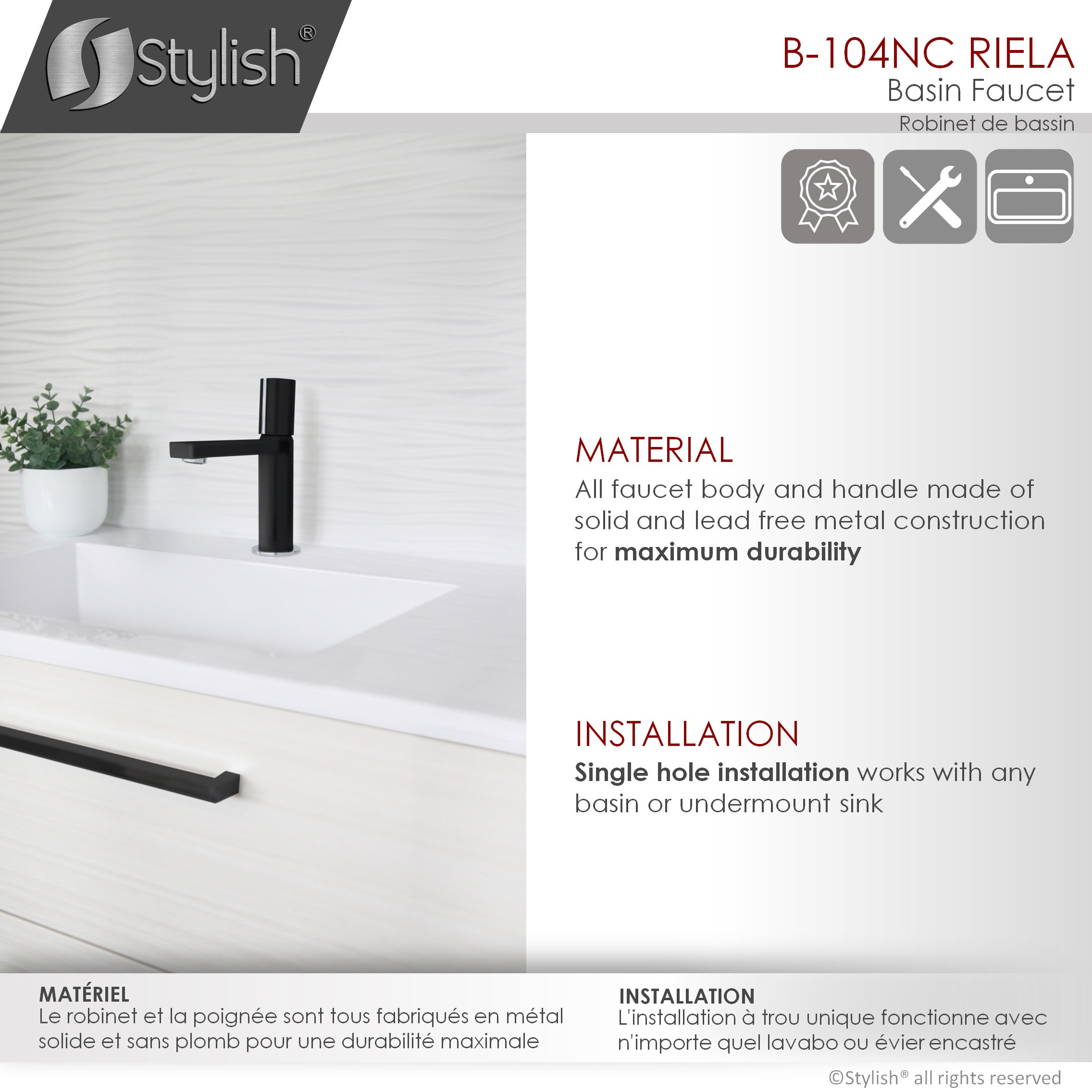 STYLISH Single Handle Modern Bathroom Faucet Sink Faucet, Matte Black Finish