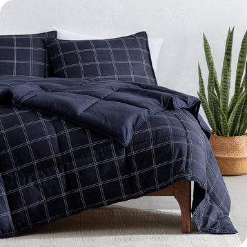 Bare Home Down Alternative Comforter Set, Dark Blue - Modern Plaid, Queen