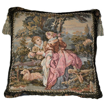 Mediterranean Tapestry Fresco Tassel Pillow, Burgundy, 26