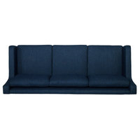 Marco Tufted Fabric 3 Seater Sofa, Navy Blue/Espresso