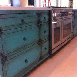 Asian Blue Kitchen Island - Kitchen Cabinetry