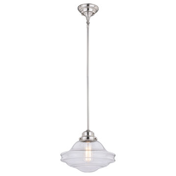 Huntley 12" Pendant Satin Nickel With Clear Seeded Glass