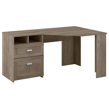 Corner Desk, Reversible Design With Drawers and 2 Open Cubbies, Driftwood Gray