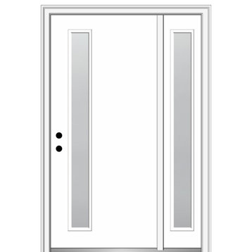 48"x80" 1 Lite Frosted Right-Hand Inswing Primed Fiberglass Door, 4-9/16"
