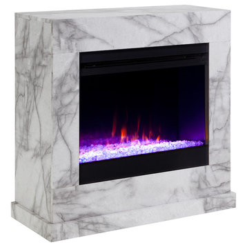 Devon Faux Marble Fireplace, White and Gray