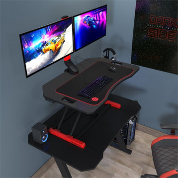 Pemberly Row Contemporary Double Monitor Gaming Desk Riser - Red/Black