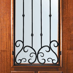 Slab Single Door 80 Wood Mahogany Valencia Arch Lite Wrought Iron - Front Doors