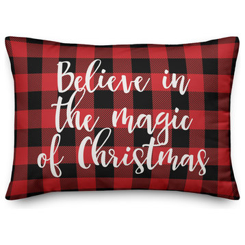 Believe, The Magic of Christmas, Buffalo Check Plaid 14x20 Lumbar Pillow