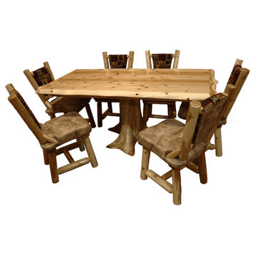 White Cedar Log Stump Dining Table Set, Fairbanks Red and Emerson Buff