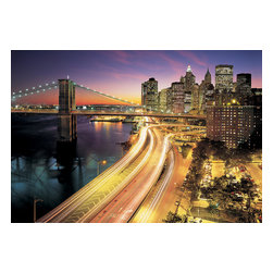 American Wallpaper & Design - Brooklyn Bridge At Dusk Mural Wallpaper - Wall Decals