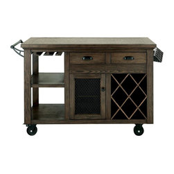 Cooper Rustic Walnut Kitchen Cart with Storage - Kitchen Islands And Kitchen Carts