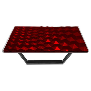 Modern Triangles Coffee Table, Epoxy Resin & Wood, Red