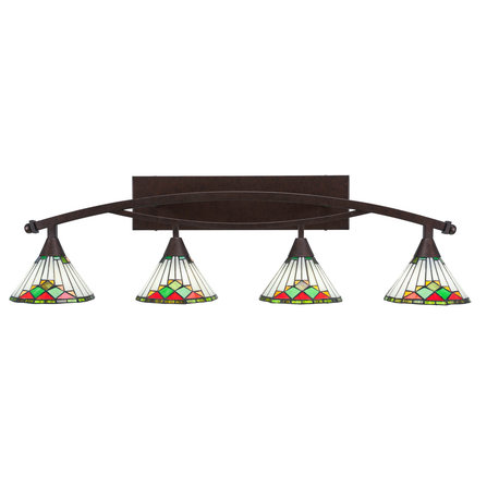 Bow 4-Light Bath Bar, with 7" Green Sunray Art Glass, Bronze