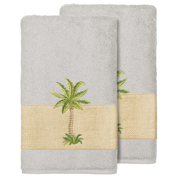Colton 2-Piece Embellished Bath Towel Set, Light Gray