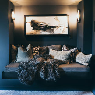 Inspiration for a contemporary home cinema in Omaha.