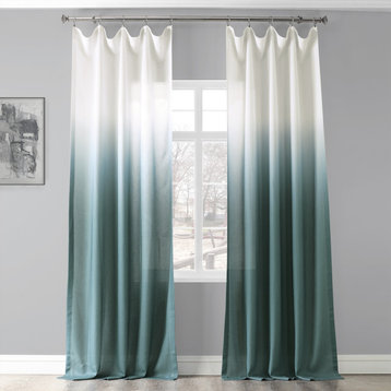 Ombre Faux Linen Semi Sheer Single Panel Curtain, Aqua, 50W x 84L