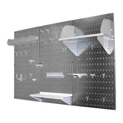 Galvanized Metallic Pegboard with White Peg-Board Accessories by Wall Control - Garage And Tool Storage