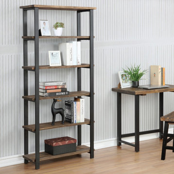 Pomona 70"H 5-Shelf Metal and Solid Wood Bookcase
