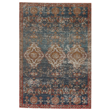 Freemond Indoor and Outdoor Medallion Blue and Red Area Rug, 2'x3'