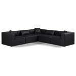 Meridian Furniture - Cube Upholstered Modular Sectional, Black, 5-Piece: 2 Armless Chair, 3 Corner Chair, Vegan Leather - Elevate your space with the luxurious Cube Vegan Leather Modular Sectional. This modular sectional exudes modern elegance, charm, and comfort making it a perfect addition to any contemporary living space. Its clean lines and cube shape are reminiscent of minimalist design, while the plush black vegan leather upholstery adds a touch of luxury and sophistication. The chair's versatile construction and geometric aesthetic seamlessly integrate into various design styles, from sleek living rooms to chic home offices, embodying the essence of modern design and creating a sense of order and tranquility in your space.