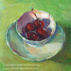 Cherries in a Cup on a Sunny Day Still life painting - Artwork