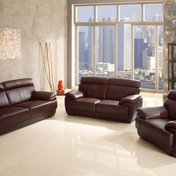 Bravo Modern Brown Top Grain Leather Sofa Set - $4450.60 - Living Room Furniture Sets
