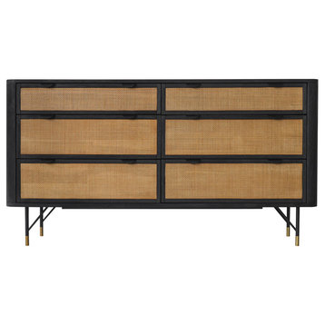 Armen Living Saratoga 18" 6-Drawer Modern Wood Dresser in Black
