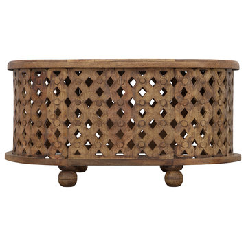 Benzara UPT-242449 36" Cutout Design Oval Coffee Table, Antique Brown
