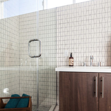 Modern Bathroom with Honeycomb Floor Tile
