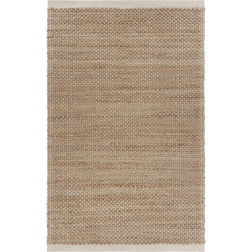 5" x 8" Tan and White Detailed Woven Area Rug