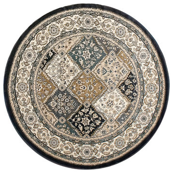 Yazd 8471-910 Area Rug, Gray And Ivory, 5'3" Round