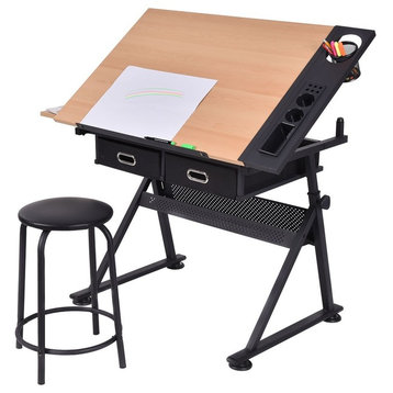Modern Style Adjustable Art Craft Drawing Desk with Stool
