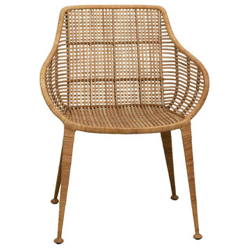 Bohemian Accent Chair, Woven Rattan Seat, Great for Indoor/Outdoor Use, Natural