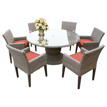 Oasis 60" Outdoor Patio Dining Table with 6 Chairs w/ Arms