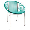 Concha Indoor/Outdoor Handmade Dining Chair, Turquoise Weave, Chrome Frame