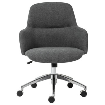 Minna Low Back Office Chair, Polished Aluminum Base, Dark Gray