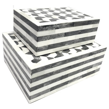 White Gray Design Bone Box, Medium and Large, Medium