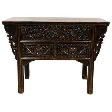 Consigned 19 Century Antique Chinese Carved Shan Xi Console Table/Sideboard